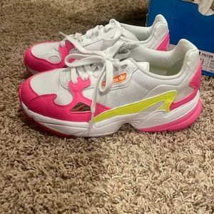 Womens adidas falcon shoes. Pink, white and yellow. Size 7 1/2